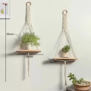 RAKANO Home decor Macrame Handmade Wooden Wall Hanging 2 Tier