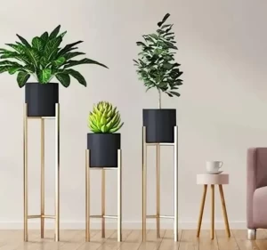 Casa Trading Trendy Metal Floor Tall Indoor for Living Room Bedroom Display Plant Stand with Plant Container Set