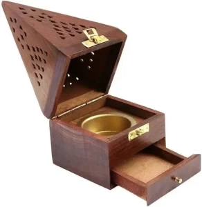 CraftOnline Wooden Incense Holder Box with Smoke Holes, Handcrafted Storage Sticks, Brown Wooden Incense Holder