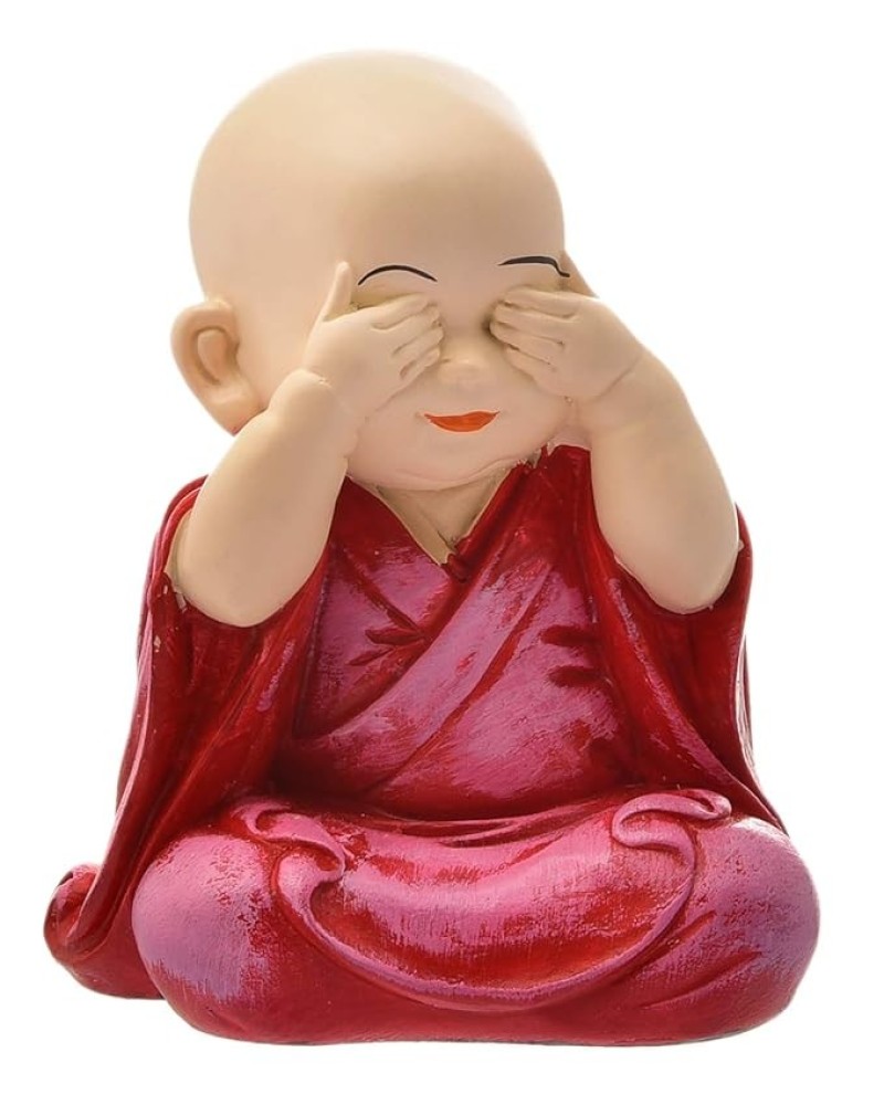 Karigaari India Handcrafted Resine See No Evil Buddha Monk Idol Sculpture | Showpiece for Home Décor and Office