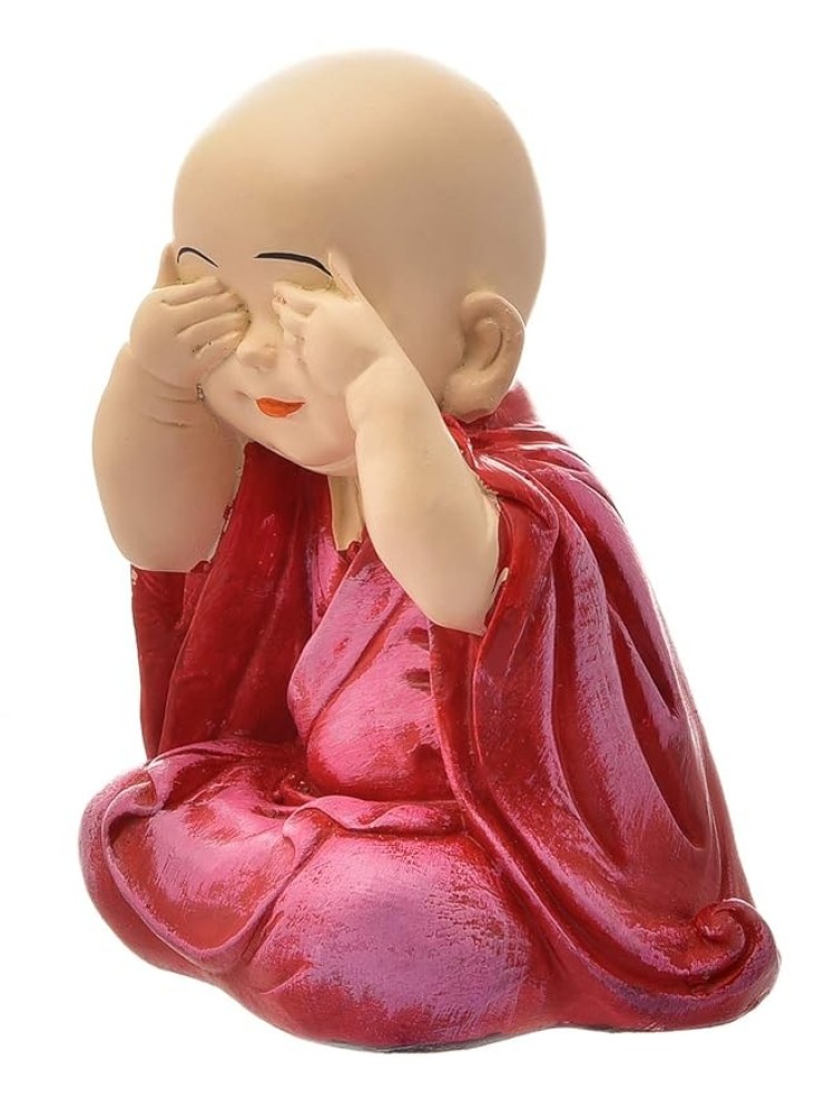 Karigaari India Handcrafted Resine See No Evil Buddha Monk Idol Sculpture | Showpiece for Home Décor and Office
