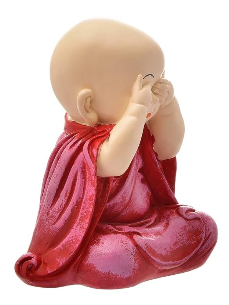 Karigaari India Handcrafted Resine See No Evil Buddha Monk Idol Sculpture | Showpiece for Home Décor and Office